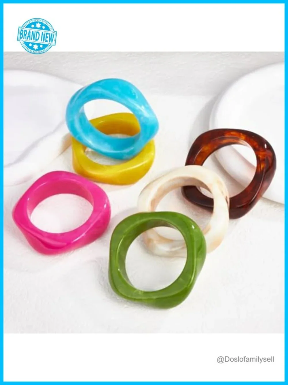 6 Pcs Square Acrylic Resin Bangle Bracelet Set Wide Geometric Cuff